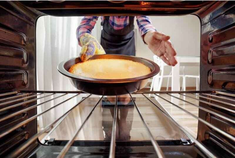 Puting the batter in the oven