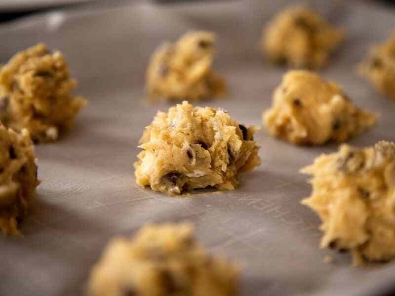 Use cookie dough scoops onto parchment-lined sheets