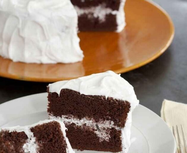 chocolate cake with vanilla icing