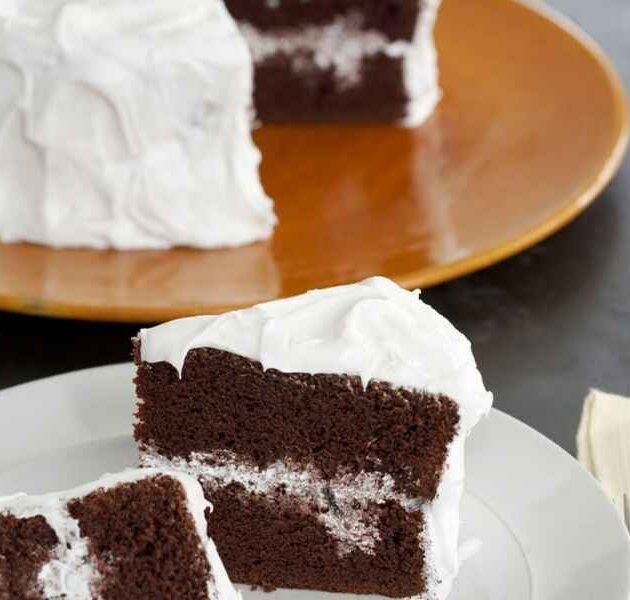 chocolate cake with vanilla icing