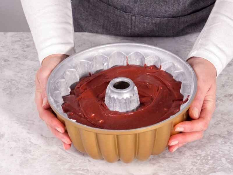 Pour the batter into the prepared pan