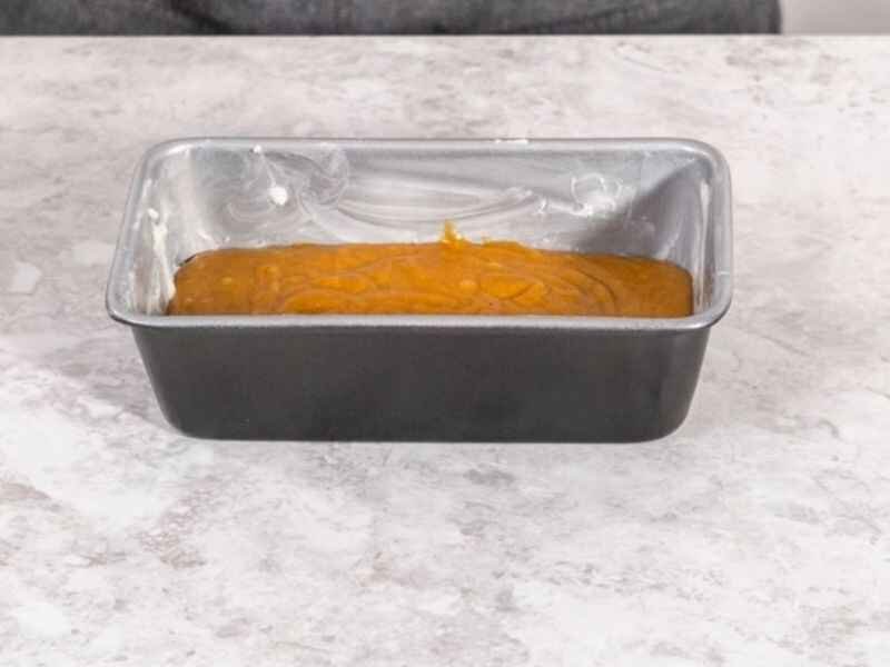 Pour the batter into your prepared loaf pan