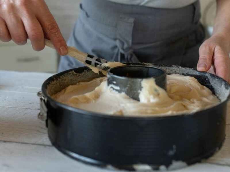pour batter in the tube pan