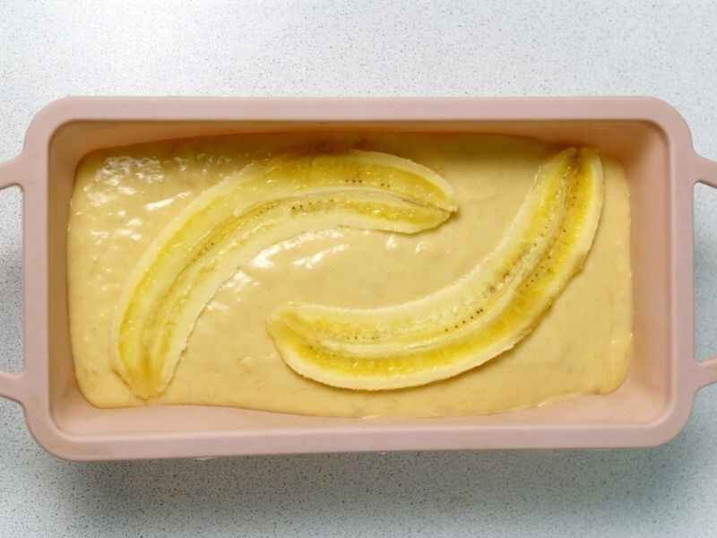 Pour the batter into the prepared loaf pan